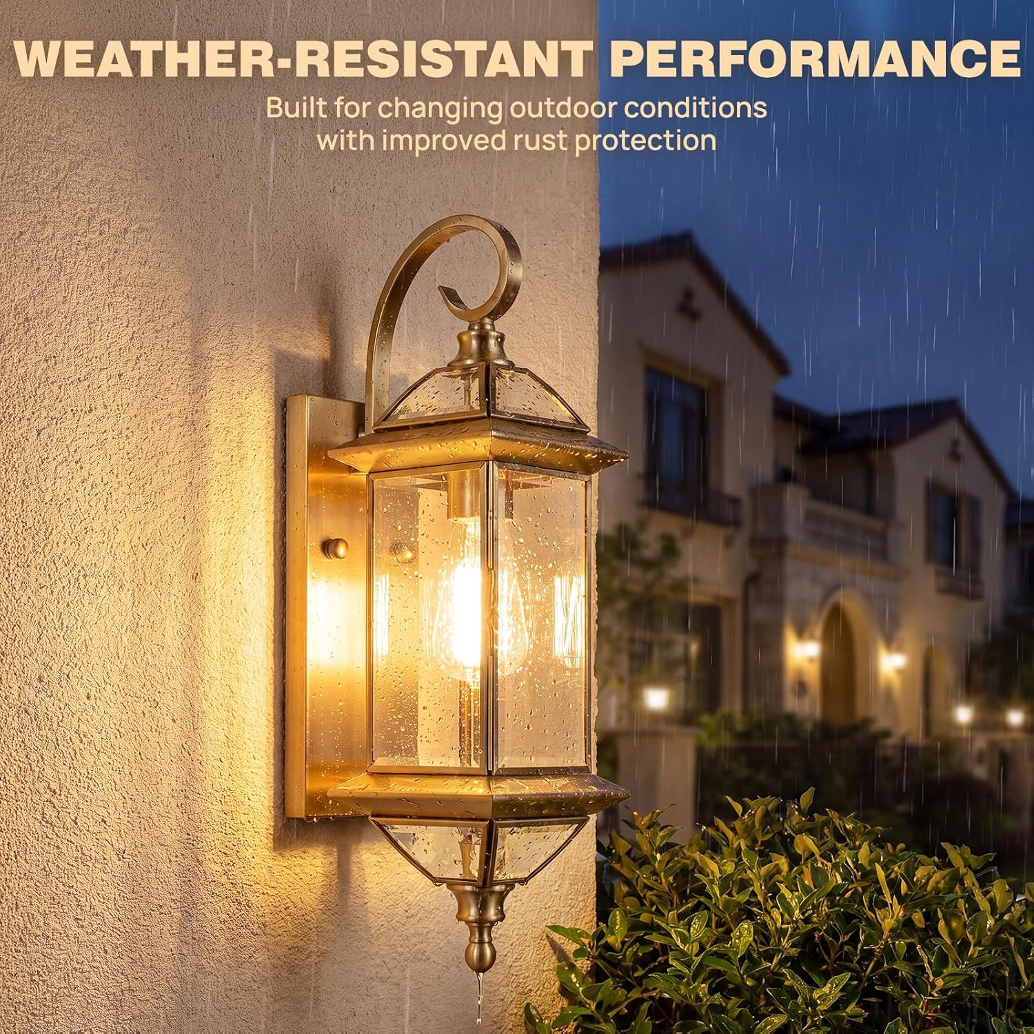 Solid Copper Dusk to Dawn Outdoor Wall Lantern, 18.5" Standard Entry Satin Brass Porch Light with Clear Beveled Glass, Exterior Wall Light Sconce for Front Door, Patio & Entryway, E26 Base