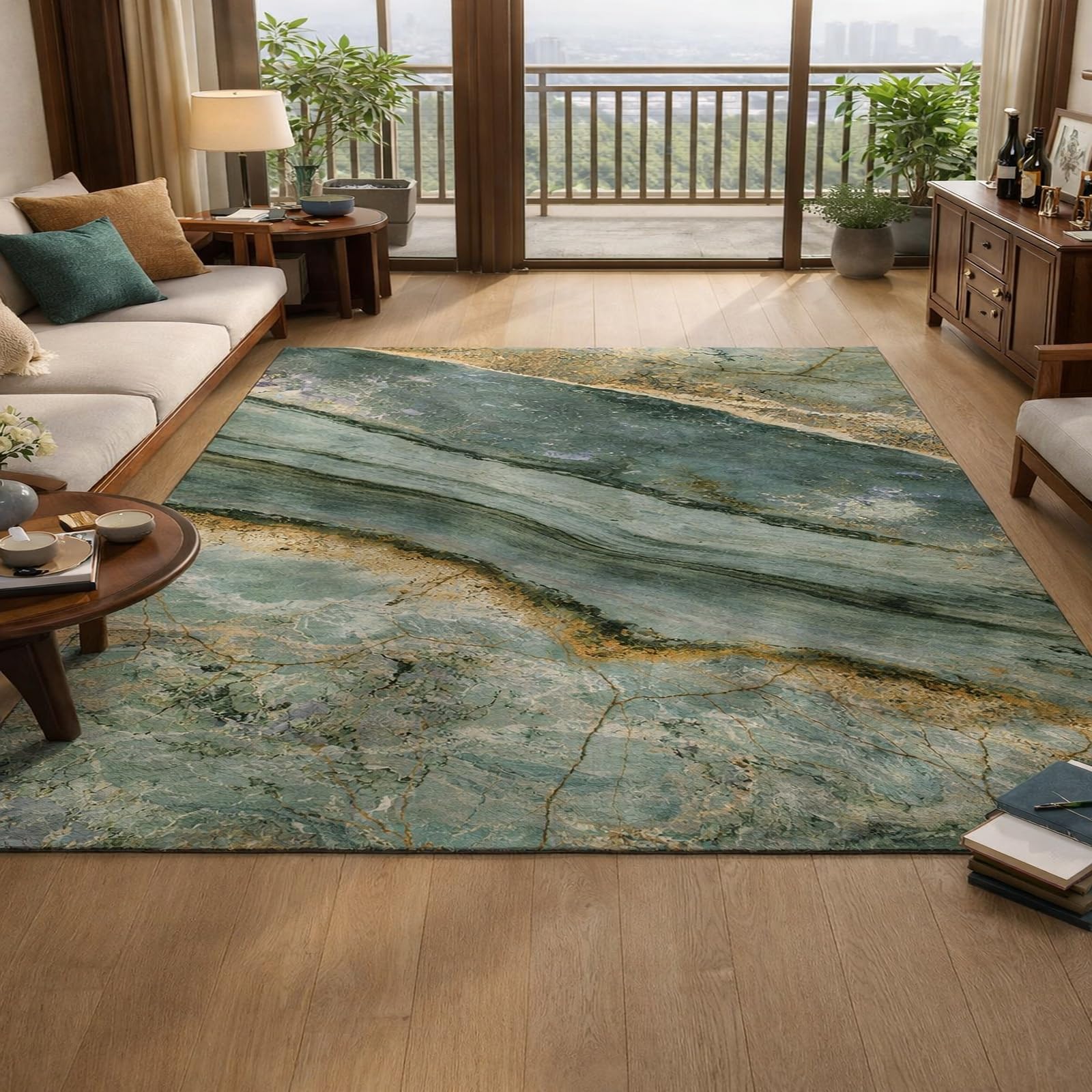 Alfombras lavables Rururug de 120x200 cm verde abstracto para sala