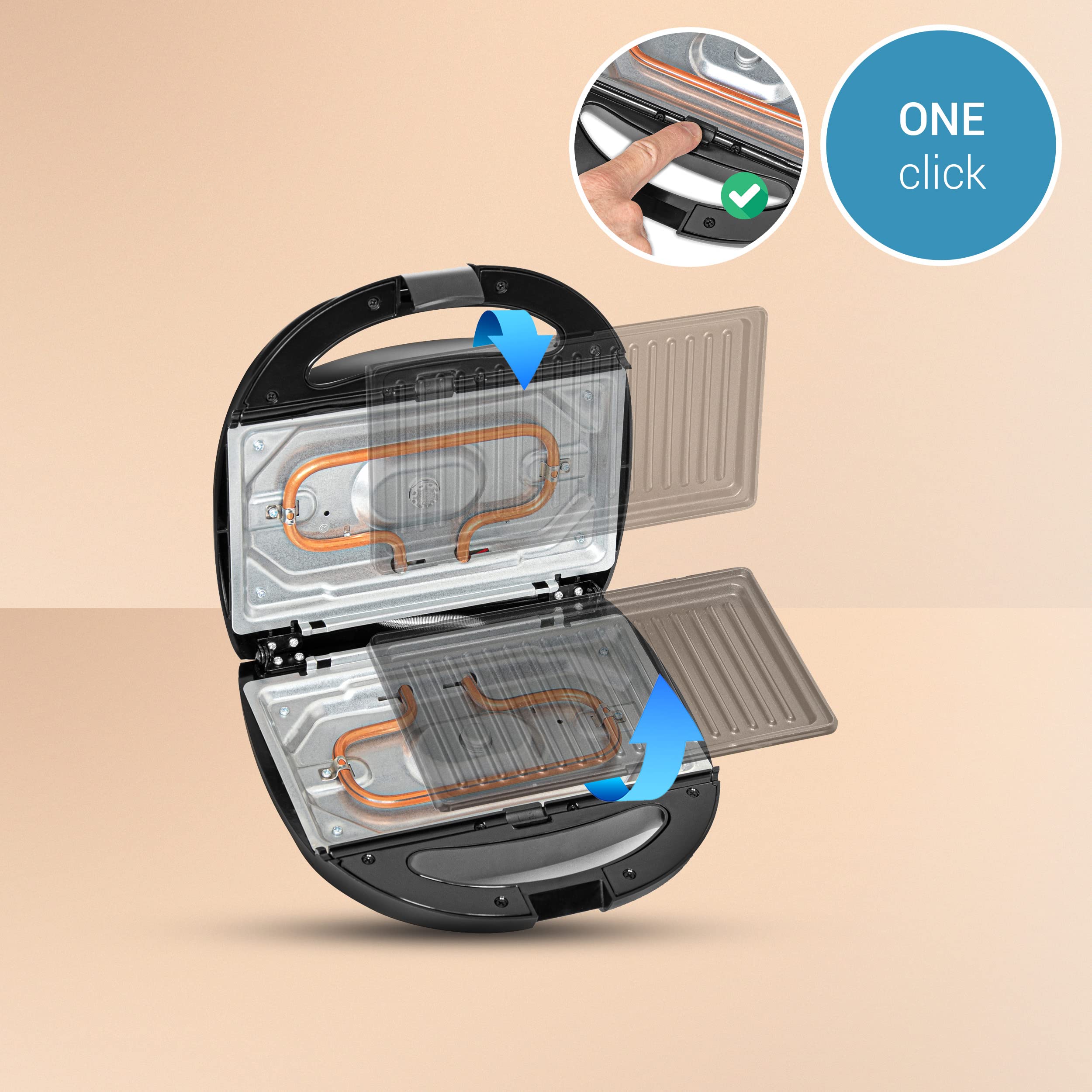 LEHMANN Plancha Sandwichera 5 en 1, 800W, con 5 Placas Antiadherentes y Extraíbles - Grill, Tostadora, Gofrera, Maquina para Hacer Nueces, Tostadora con Caritas Sonrientes