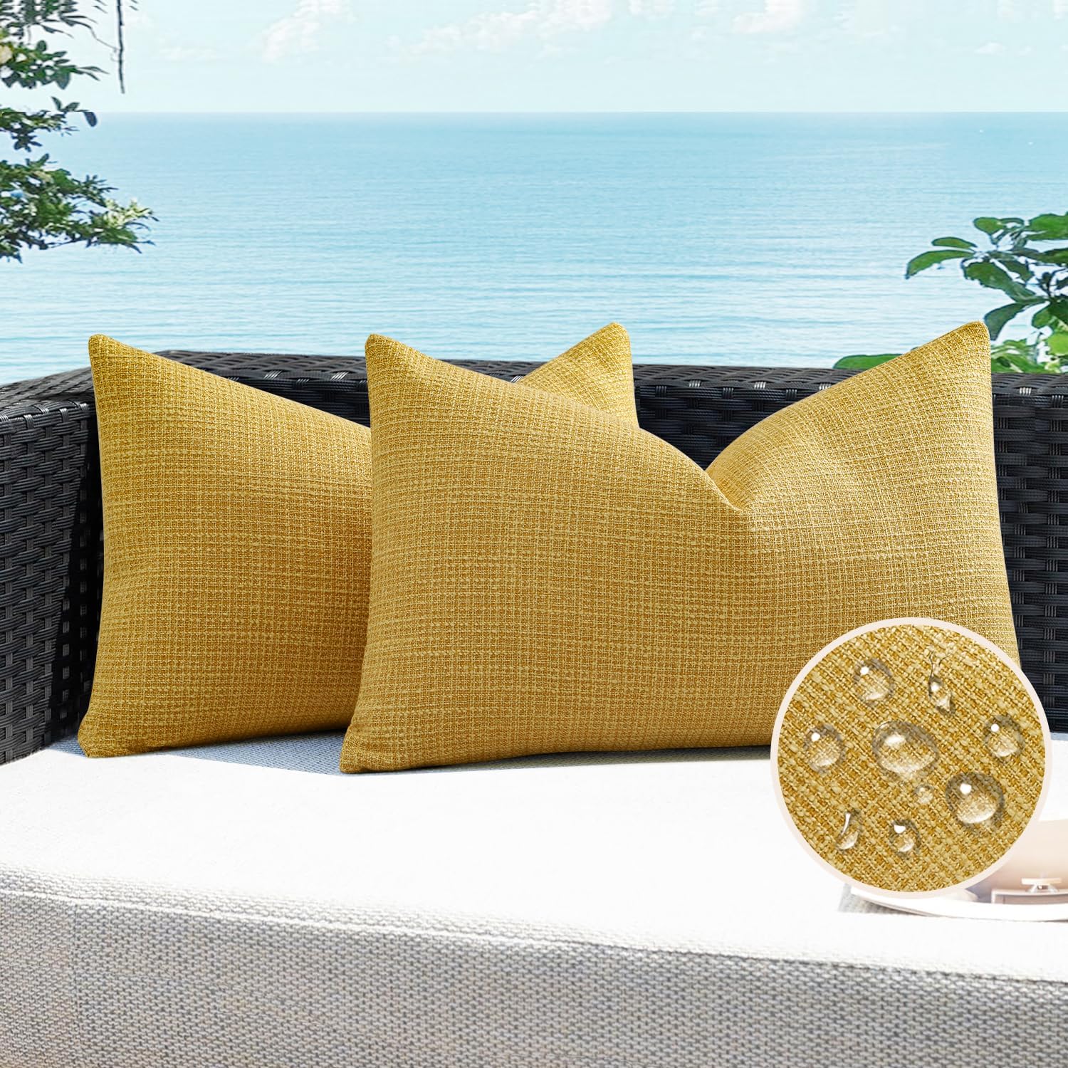 Artscope Outdoor Waterproof Throw Pillow Covers 16x24 Inch Decorative Linen Outdoor Pillows Cushion Case for Patio Couch Sofa - Dark Blue