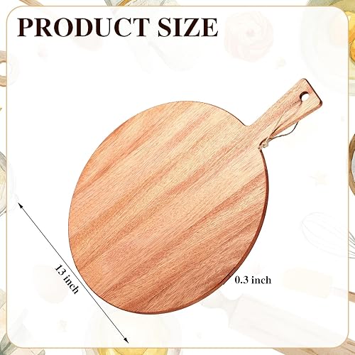 Miniatura 10 de Patelai Tabla de cortar redonda de madera de 12 piezas con mango grabado láser, tabla de cortar de pan de queso para charcutería para bricolaje,
