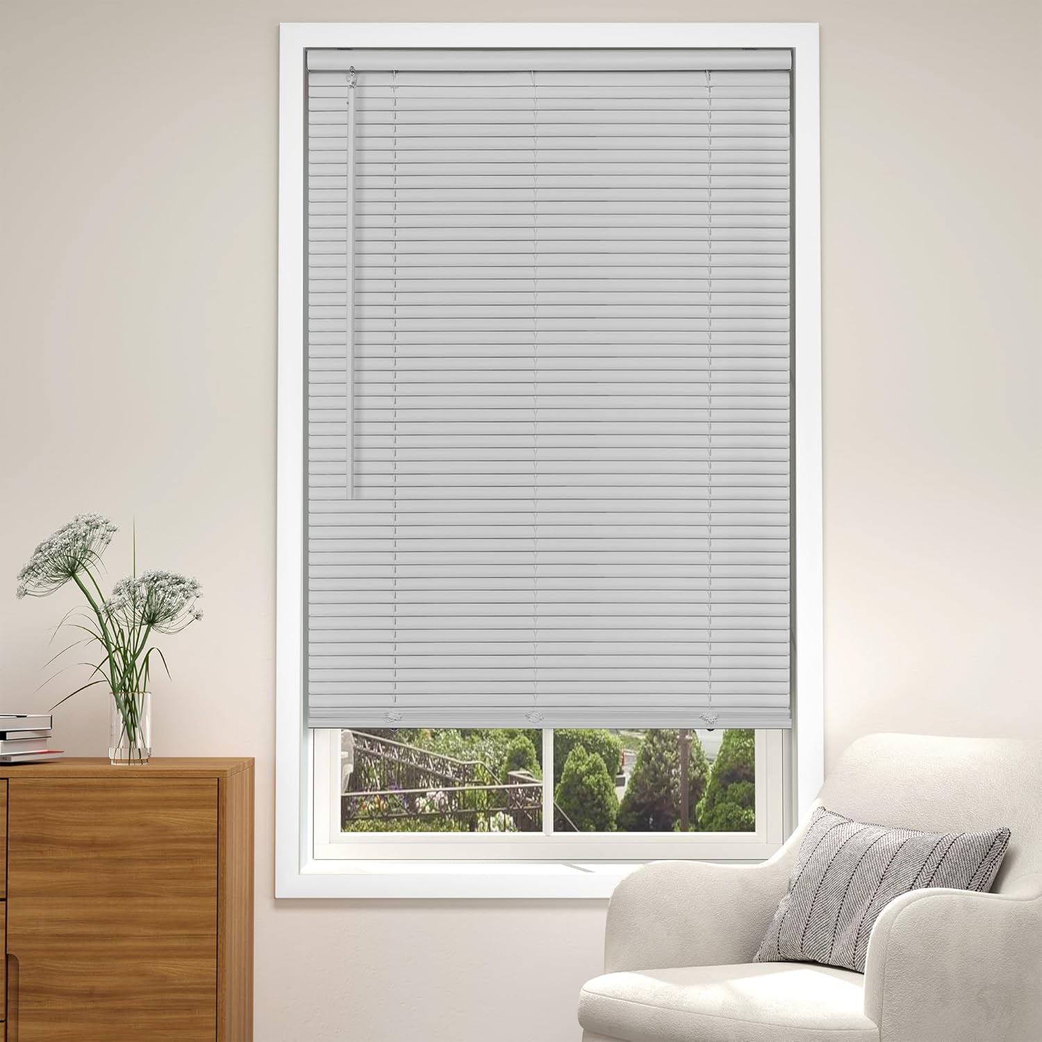 LazBlinds Cordless White 1" Room Darkening Vinyl Mini Blinds, 34" W X 64" H Horizontal Window Blinds for Home, Cordless Shades for Indoor Windows