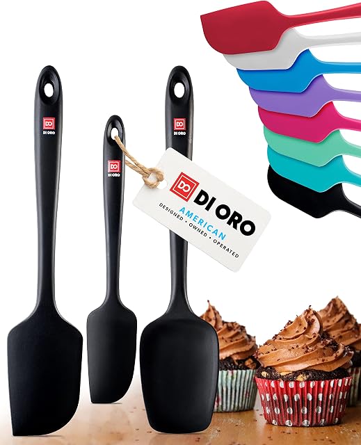 DI ORO® 3-Piece Silicone Spatula Set - 315°C Heat Resistant Non Stick Rubber Kitchen Spatulas for Cooking and Baking - Award-Winning Professional Grade Spatula Set - Best Silicone Utensil Set
