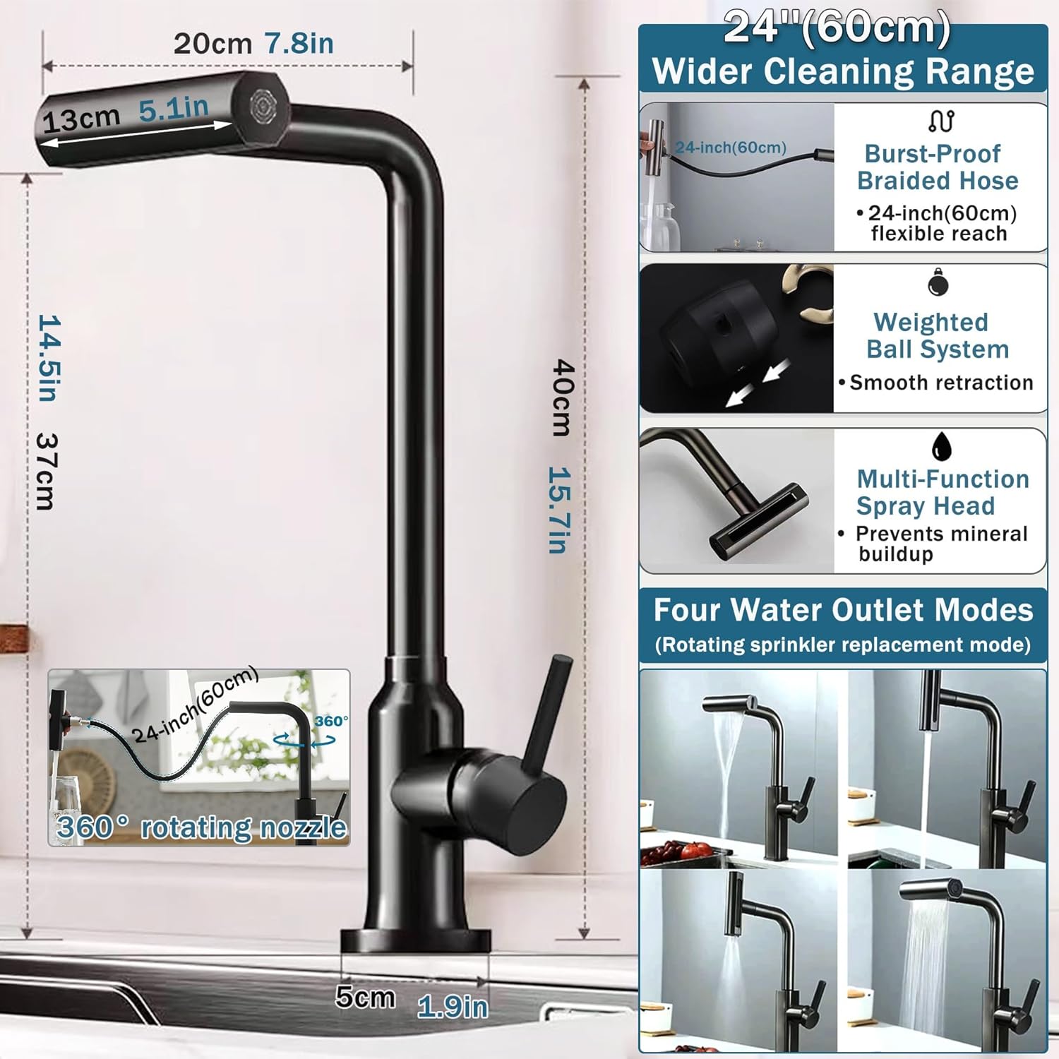 31.6" Stainless Steel Utility Sink with 3-Sided Splash Guard,Freestanding Outdoor Sink with Pull-Down Sprayer & Cabinet,Single Bowl Laundry Sink for Garage, Commercial Kitchen,Backyard,Black