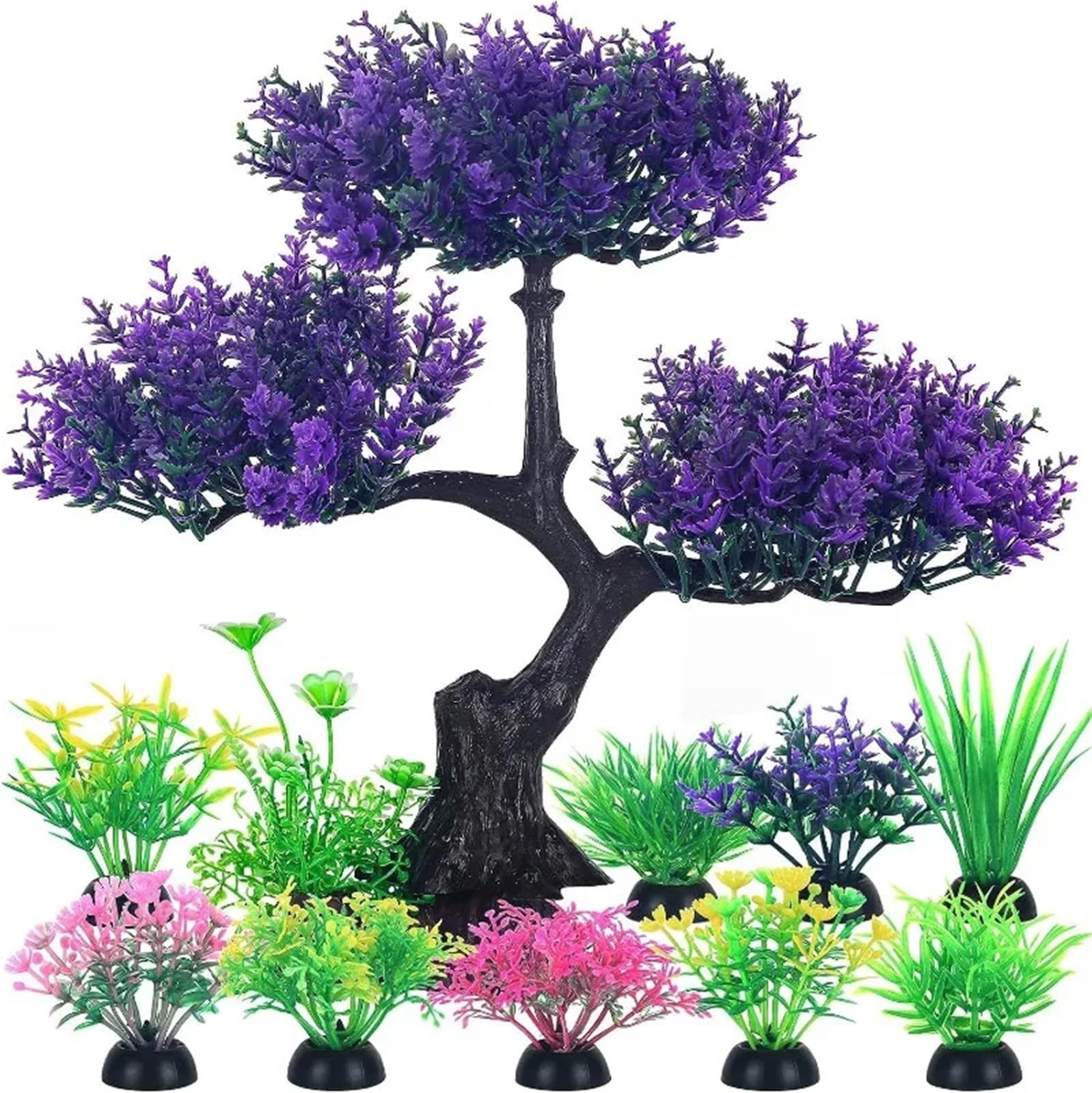 Plantas de Acuario plástico Plantas Artificiales de plástico for Acuario, decoración peceras, Adornos Malas Hierbas(Purple)
