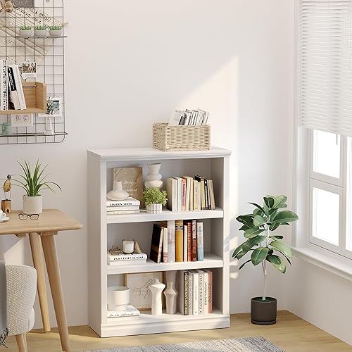 Miniatura 5 de blini Estantería de madera blanca de 33 pulgadas de ancho, estantes de almacenamiento altos para oficina en casa, sala de estar, dormitorio