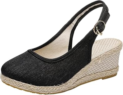 Obosoyo Women Espadrille Wedge Sandals Closed Toe Summer Shoes Ankle Buckle Strap Casual Beach Vacation