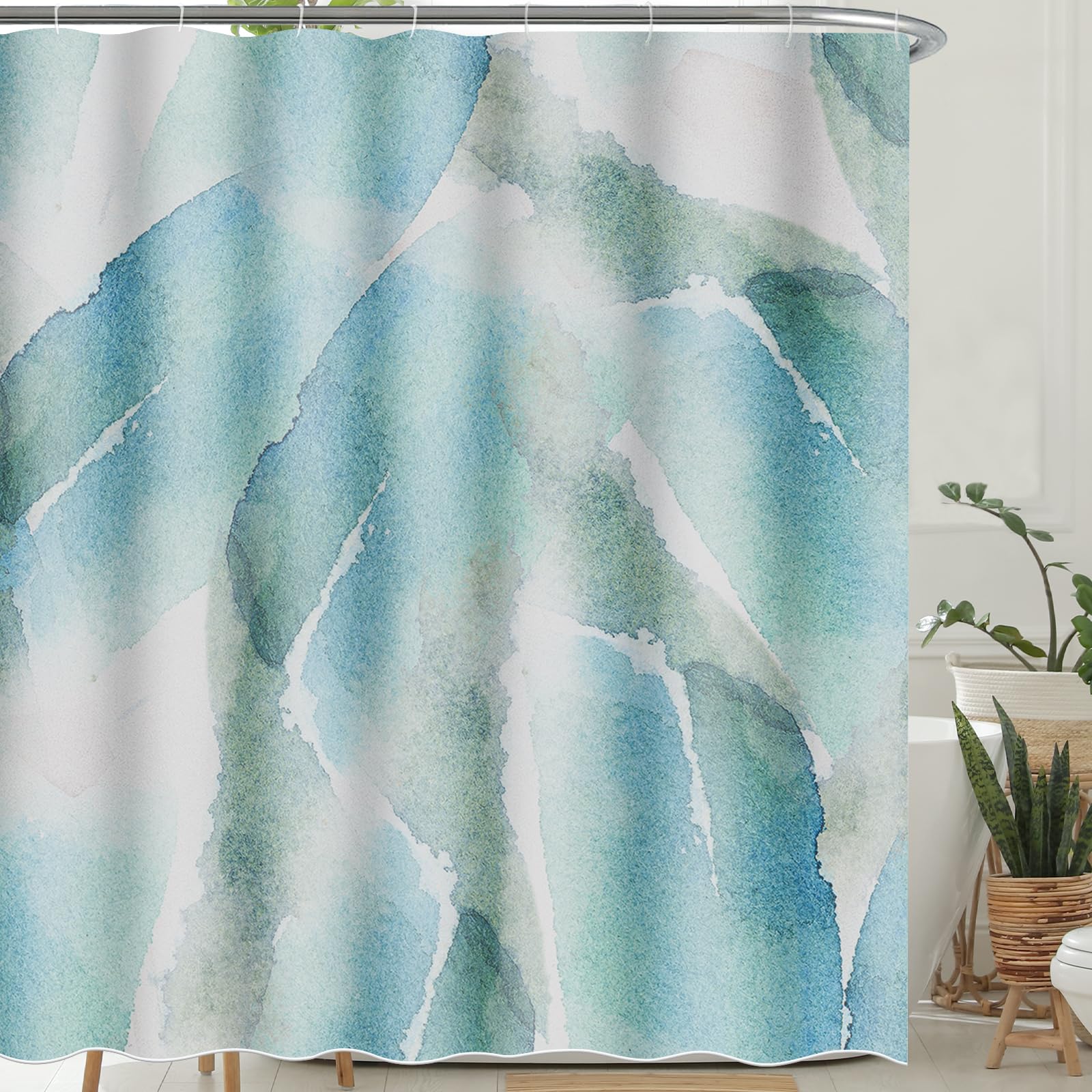 Feagar Tenda da doccia 200 x 240 cm, motivo acquerello blu, impermeabile, antimuffa, ad asciugatura rapida, lavabile, in poliestere, per tenda da doccia, vasca da bagno e doccia, con 12 anelli