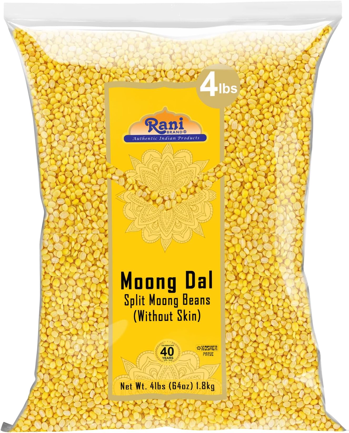 Rani Moong Dal (Split Mung Beans Without Skin) Lentils Indian 64oz (4lbs) 1.81kg Bulk ~ All Natural | Gluten Friendly | Non-GMO | Kosher | Vegan | Indian Origin
