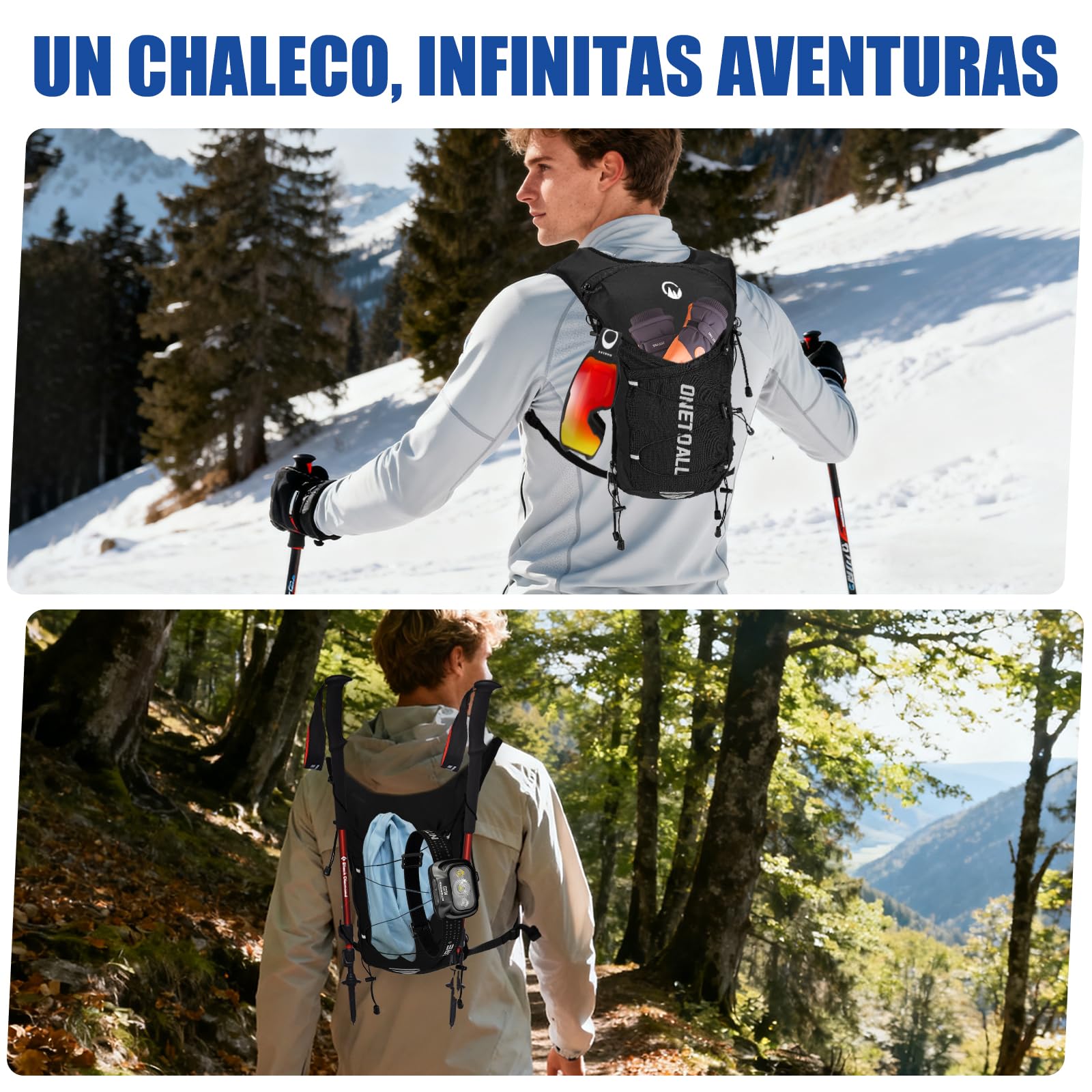 Chaleco Running Hombre Mujer, Running Vest, Ligero Chaleco para Correr, Mochila Hidratacion Trail Bolsilloso con Bolsa Agua 2L o Botella 500ml, Silbato y Reflectante para Ciclismo Senderismo