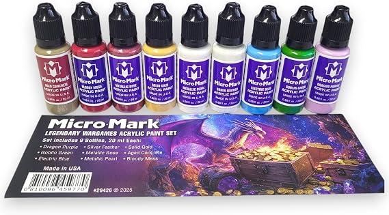 Micro-Mark Legendary Wargame Acrylic Paint Set 9-Piece 20ml High-Pigment Acrylics for Fantasy, Sci-Fi & Tabletop Miniatures Brush & Airbrush Compatible