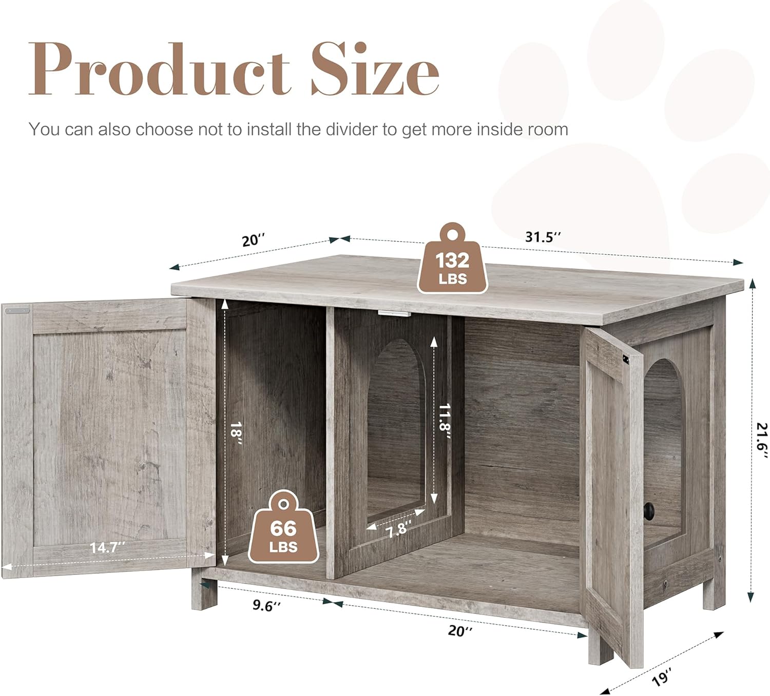 JY QAQA Cat Litter Box Enclosure,Litter Box Furniture Hidden with Barn Door,Wooden Washroom Furniture,Cat House,Fit Most of Litter Box