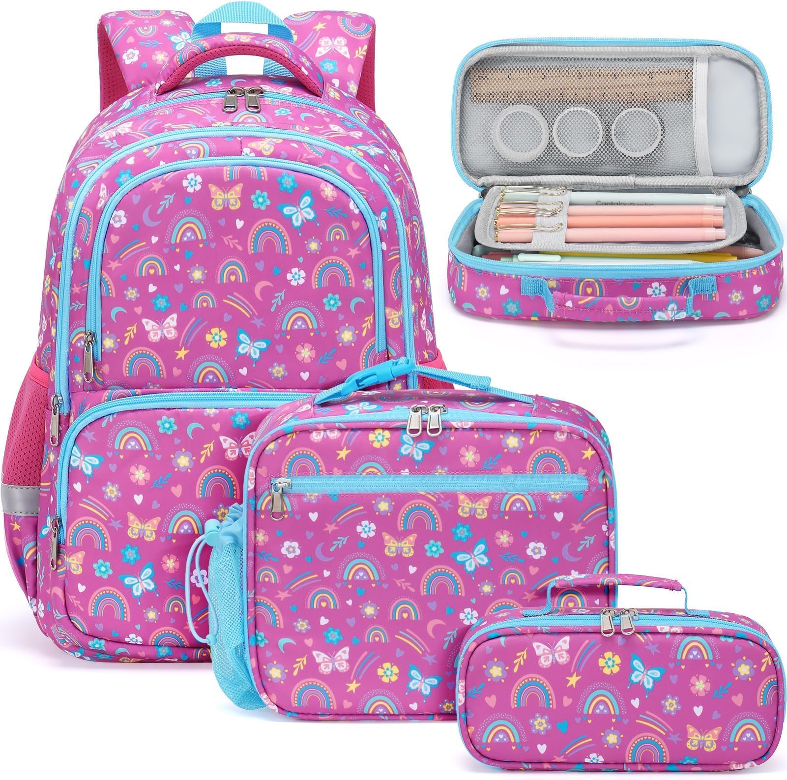 Fimibuke Kids Backpack for School Boys Girls - 3PCS Waterproof Toddler School Bag with Lunch Box & Pencil Case for Ages 3-12