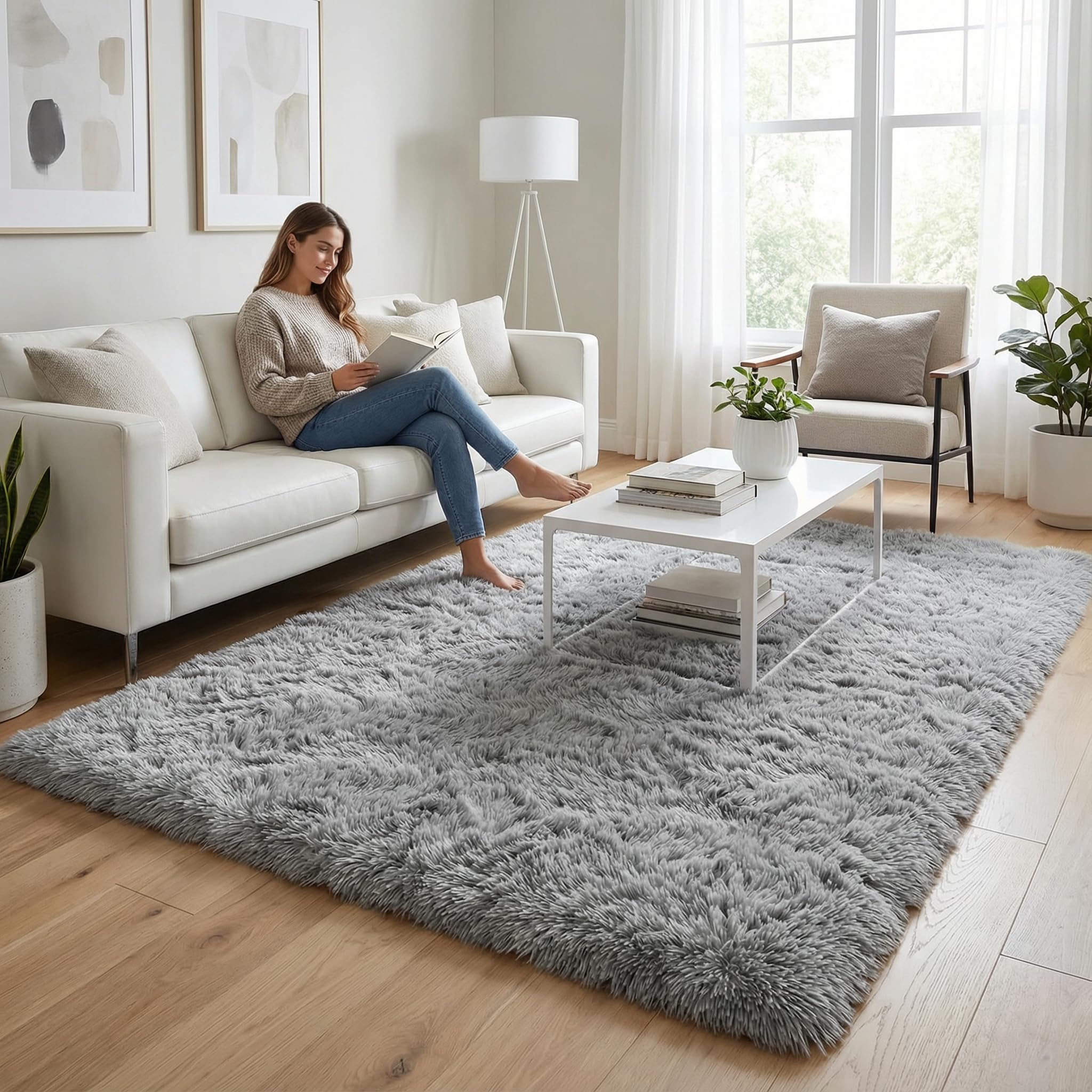 (1.2m x 1.8m, Grey) - Super Soft Large Shaggy Fur Area Rug Grey for Bedroom Dorm Nursery Kids Boys Room, Modern Indoor Home Decorative Livingroom Carpet Plush Fluffy Comfy Accent Floor Rugs 1.2m x ...