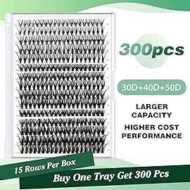 Lash Clusters 300pcs Individual Lashes 30D+40D+50D 0.07C Curl 10-18MIX DIY Eyelash Extension KEYYOU Large Tray Volume Soft&Natural Eyelash Clusters(30D+40D+50D-0.07C,10-18MIX