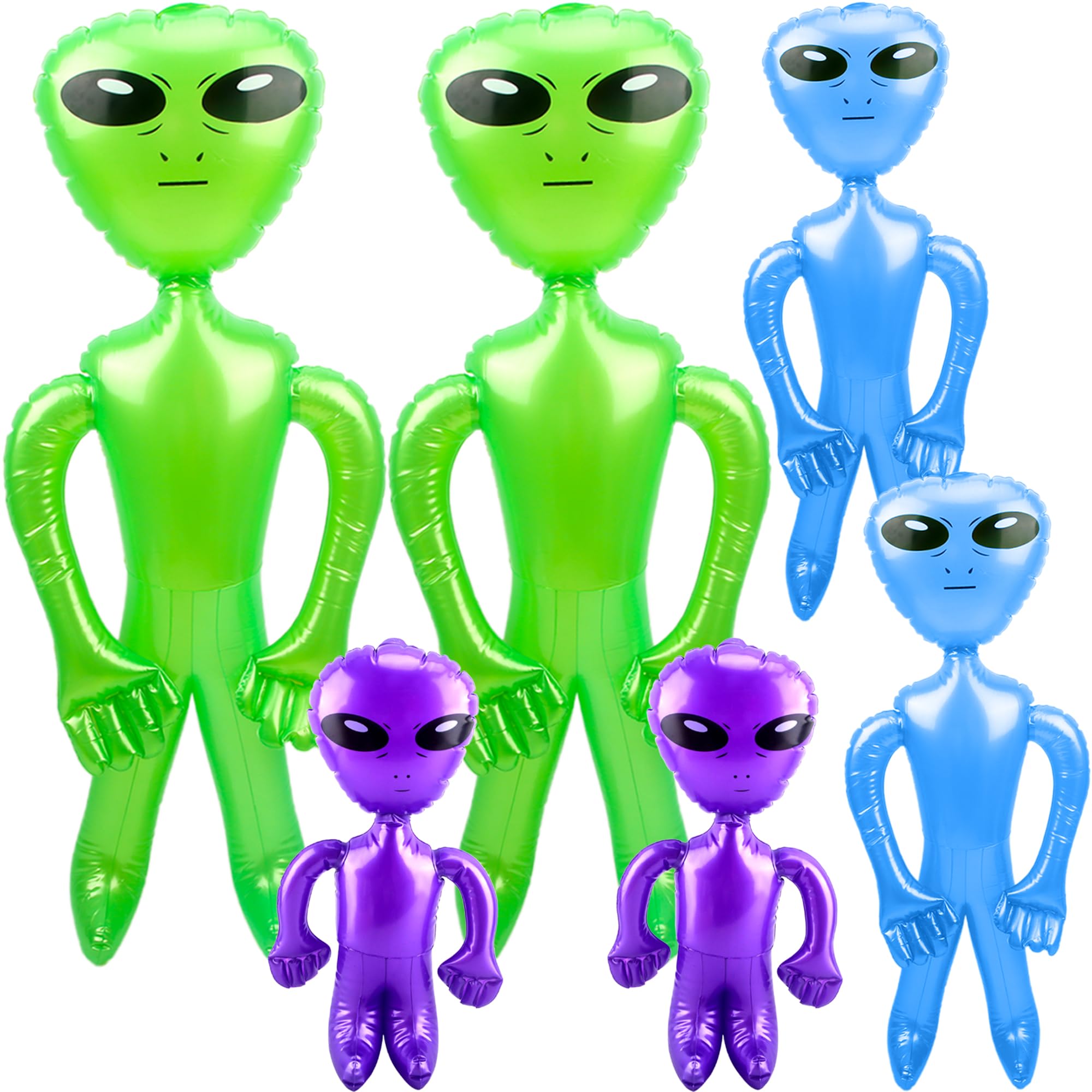 6 Pack 67 Inch 35 Inch 18 Inch Inflatable Alien Jumbo Alien Inflate Giant Blow Up Alien Toy for Photo Prep Halloween Alien Theme Party (Colour Set 2)