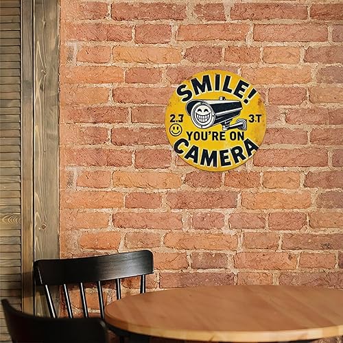 Miniatura 5 de Lolltech SMILE! YOU'RE ON CAMERA Round Tin Sign Retro Metal Sign for Cafe Bar Pub Home Wall Decor Metal Poster 8x8 Inch