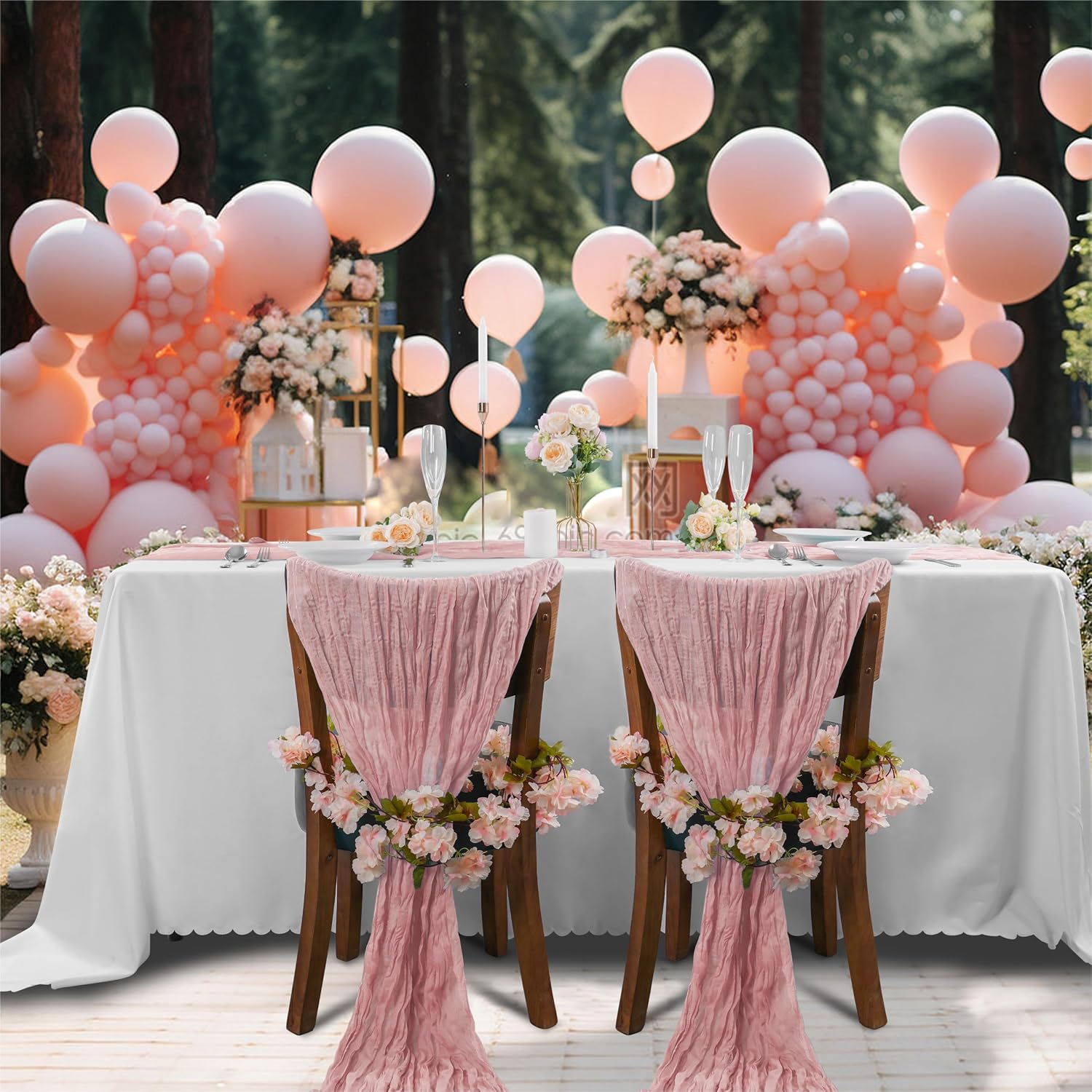Peomeise Dusty Pink Cheesecloth Table Runner 20 Pack，17x108 Inches Boho Gauze Fabric Table Runner for Baby Shower Decoration Wedding Party