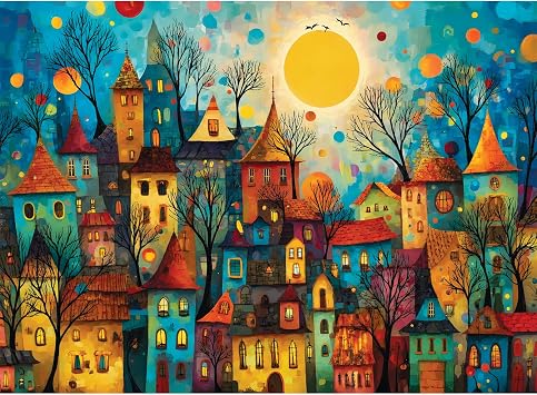 Jigsaw Puzzles 500 Large Piece for Adult,Unique Magic Moonlight Town Puzzle