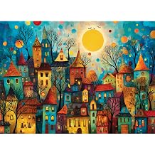 Jigsaw Puzzles 500 Large Piece for Adult,Unique Magic Moonlight Town Puzzle | Fantasy House Puzzles Letter on Back,Nterlock Perfectly Frameable, Challenging Perfect Birthday Party Great Gifts, 20.5x15 In