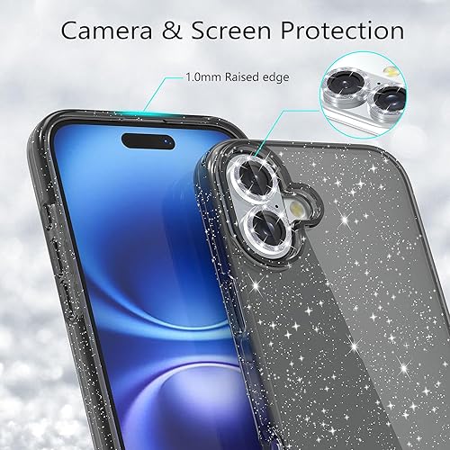 Miniatura 180 de Funda con purpurina diseñada para iPhone 15 Pro Max, con [2 unidades] protector de pantalla y [paquete de 3] protector de lente de cámara brillante