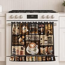 Coffee Bar Farmhouse Oven Skirt Curtain for Stove, Rustic Coffee Lover Tie Top Oven Curtain with Ruffle Trim, Decorative Stove Cover for Cozy Kitchen Decor, Cotton Blend Oven Skirt
