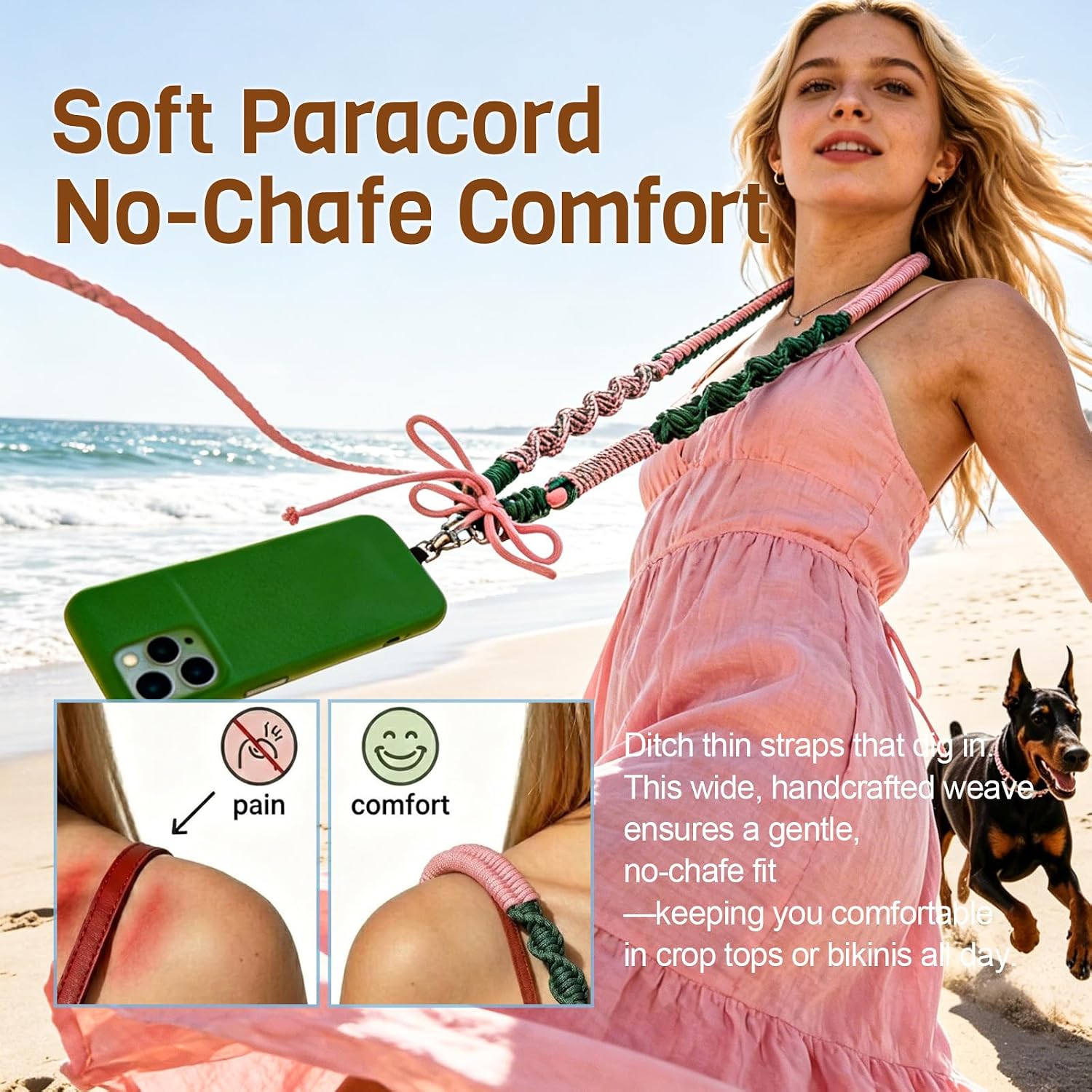 Braided Nylon Phone Strap for Women, Adjustable Phone Lanyard Crossbody, Universal Phone Lanyard with Patch Tab for Full Case, Anti Theft Phone Strap for Shopping Trips, Office, Concerts, Travel Daily