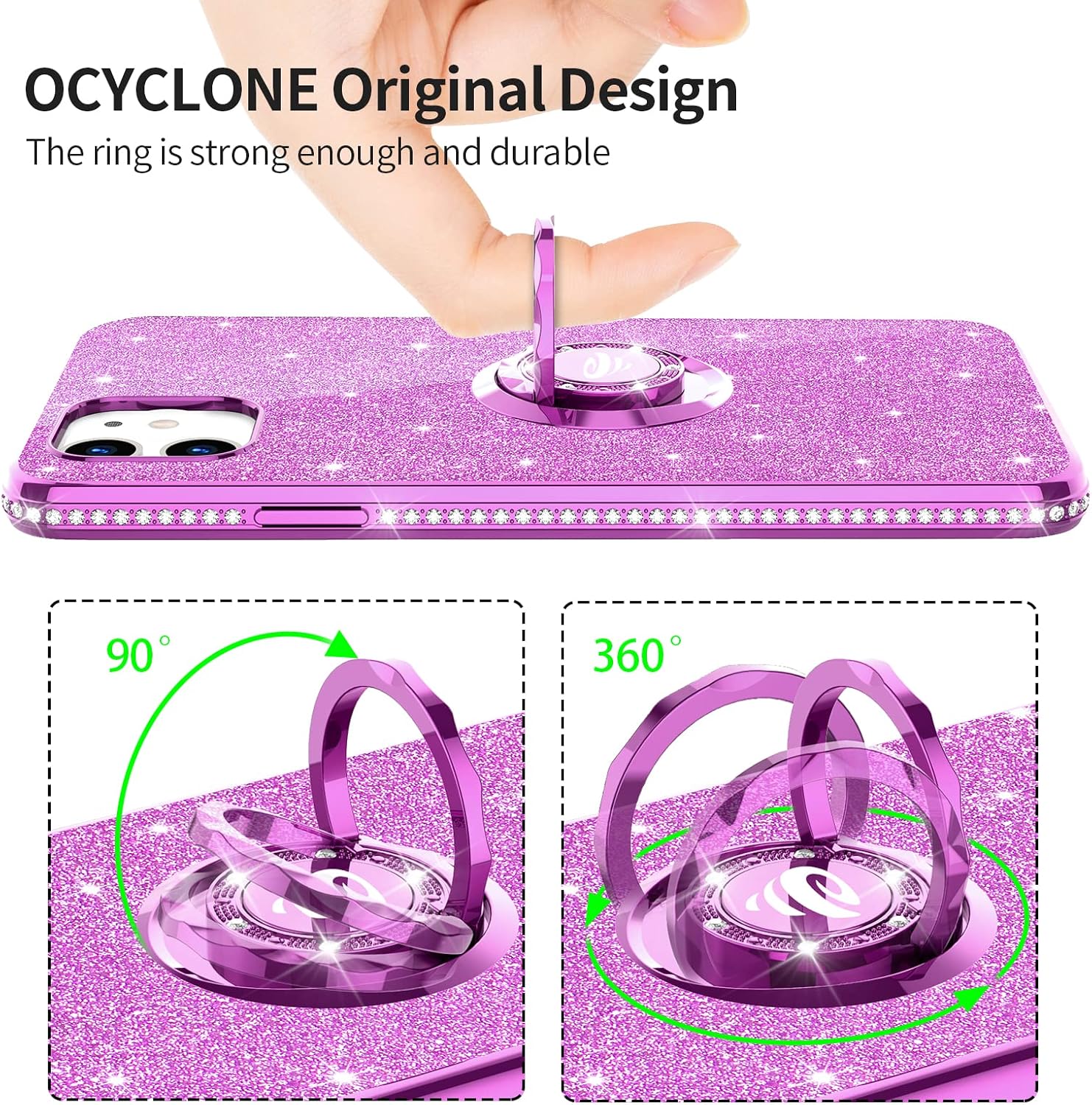 OCYCLONE for iPhone 11 Case, Sparkle Glitter Diamond Cover with Ring Stand, Cute Protective Phone Case Compatible with iPhone 11 Case for Women Girls 6.1 inch - Purple