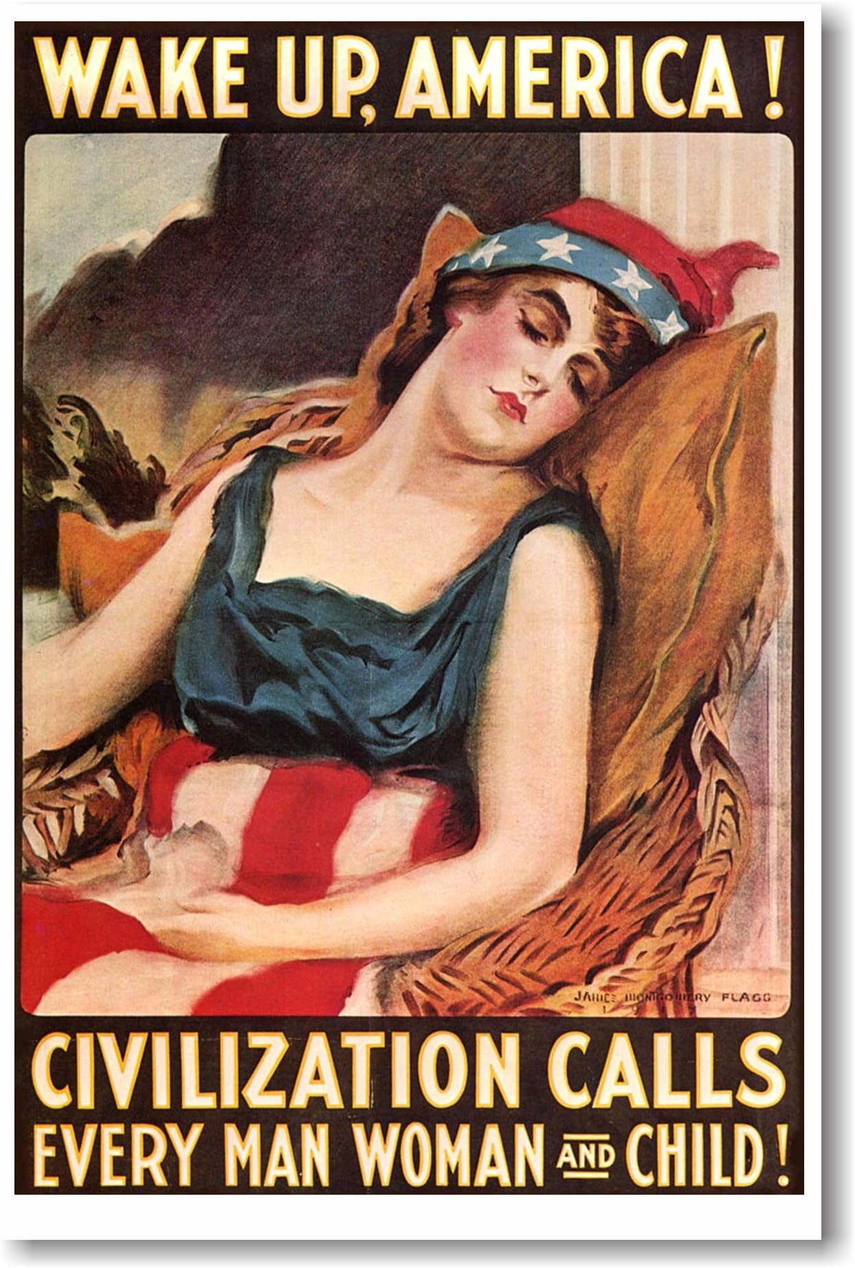 Wake Up America - Civilization Calls - Vintage WW2 Reprint Poster