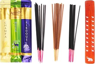 Premium Incense Sticks Set of 3 Fragrances Pack - Made up of Natural Organic Ingredients - Firdous, Champa, Musk Melon, 25 Sticks Each Fragrance, 130g Total, Carbon Free by Hashcart