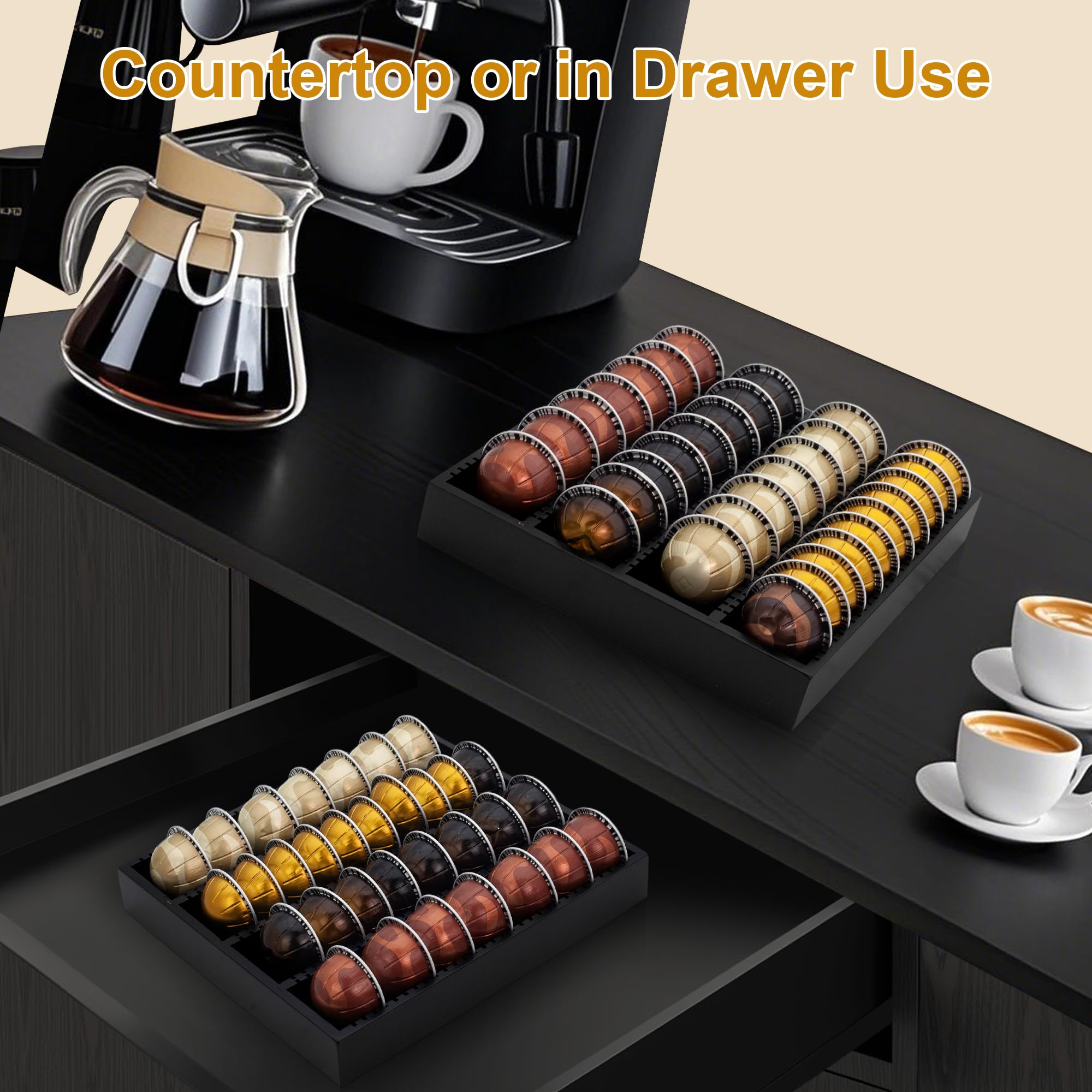MinBoo Bandeja de almacenamiento de cápsulas de café de bambú, organizador de inserto de cajón de bambú para cápsulas de café, compatible con cápsulas Vertuoline, adecuado para cocina, hogar, oficina