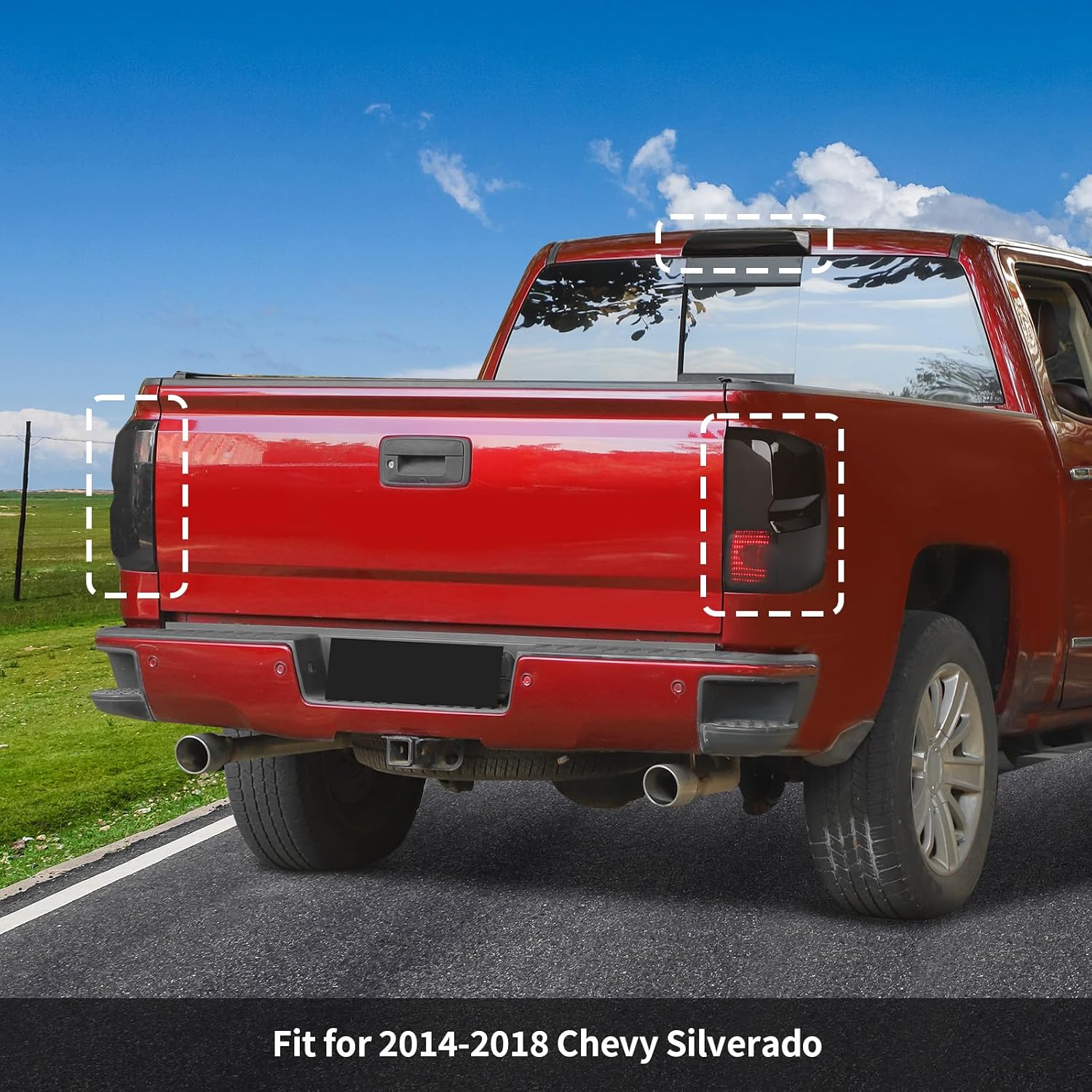 CheroCar 3PCS Smoked Black Tail Light & 3rd Brake Light Cover Trim Compatible with Chevy Silverado 1500 2014-2018, ABS Rear Tail Light Bezel Guard and Third Brake Light Overlay Exterior Accessories