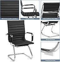 Vista 9 de Yaheetech Silla de recepción de oficina de piel sintética sin ruedas, respaldo medio, ergonómicas, sillas de invitados para conferencias, sala