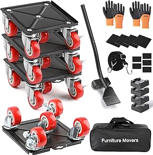 4 Packs Heavy Duty Furniture Dolly with 5 Wheels Rubber Silent Furniture Lift, 3300 lbs Load Capacity, Furniture Lift Tool Set Made of Premium Carbon Steel