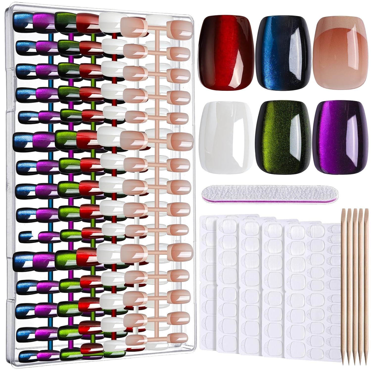 FANDAMEI Cat Eye Press On Nails - Iridescent Glossy Tips