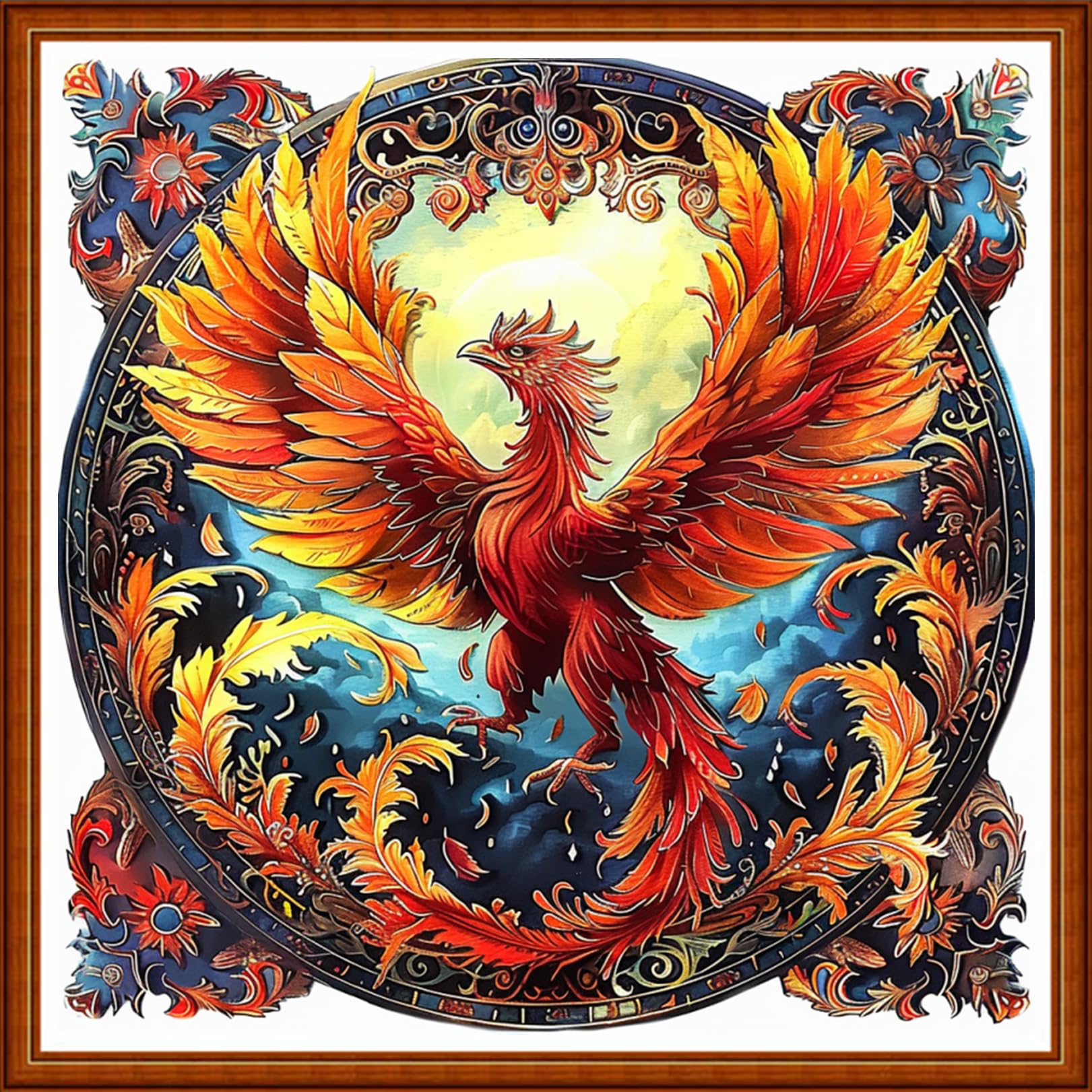 Joyhoor Stamped Cross Stitch Kits for Beginners Needlepoint Kits for Adults Embroidery Kits 11CT Counted Cross Stitch Kits Printed Embroidery Pattern-Phoenix Wreath 18x18 inchs