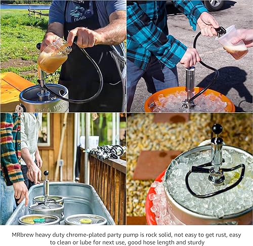 Miniatura 6 de MRbrew Bomba de fiesta de barril, bomba de mano de barril de cerveza con sistema D americano, bomba de picnic de 4 pulgadas con grifo de cerveza y