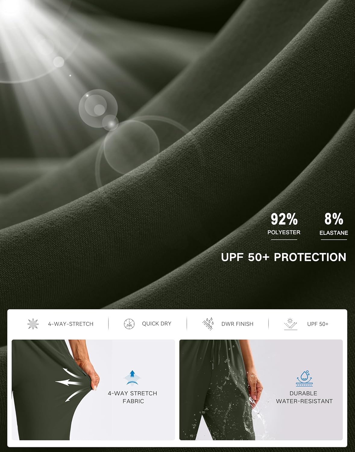 SANTINY Women's 15" Long Shorts Below The Knee Capri Hiking Cargo Shorts Lightweight Quick Dry Elastic Waist for Casual - Image 6