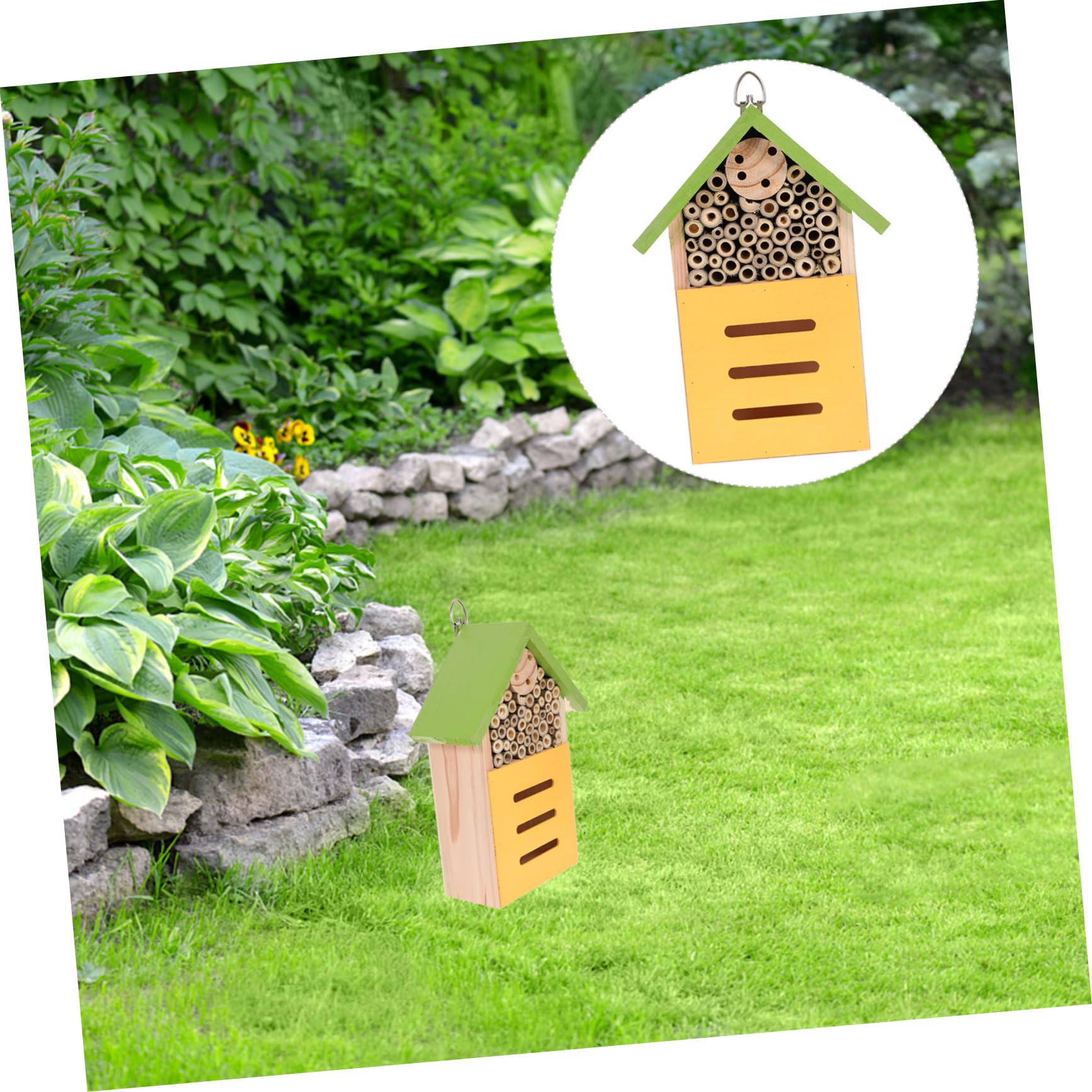 BESTonZON Casetta per Insetti in Legno, Stile Casetta Verde per Piccoli Insetti e Api, Rifugio da Giardino per Favorire L'ecologia Naturale