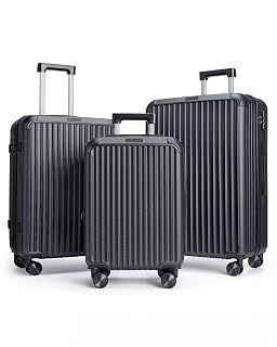 LIGHT FLIGHT Luggage Sets, Durable Hard Shell 3 Piece Set Suitcase with Spinner Wheels, Hardside Lightweight Luggage set with TSA Lock, Large Travel Luggage Set (20" 24" 28"), Black - Amazon product rated Grade A
