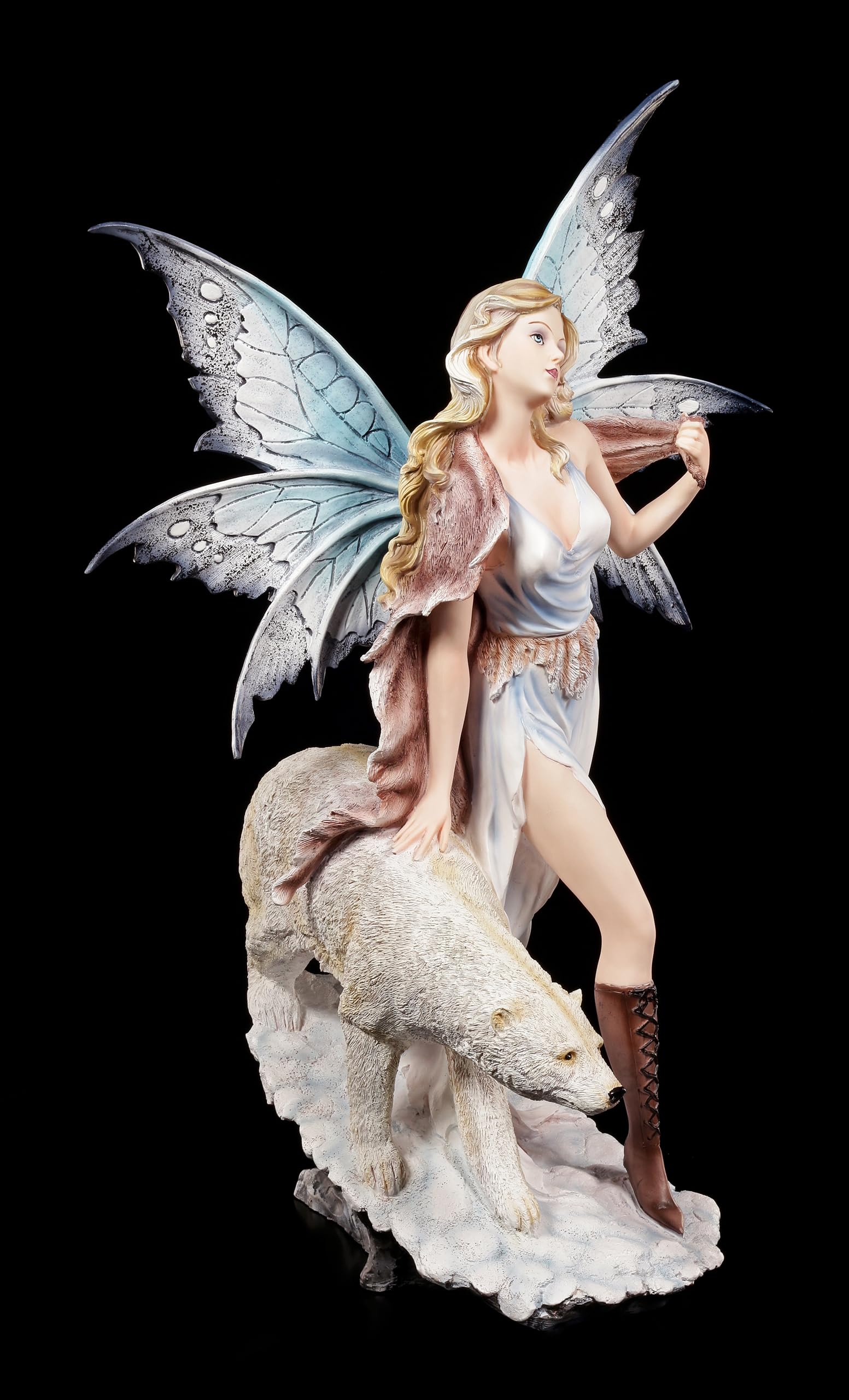 Statuetta di Elfo Milaileé e orso polare, 59 cm, elegante fata invernale con compagno, statuetta decorativa Fantasy Fata Inverno