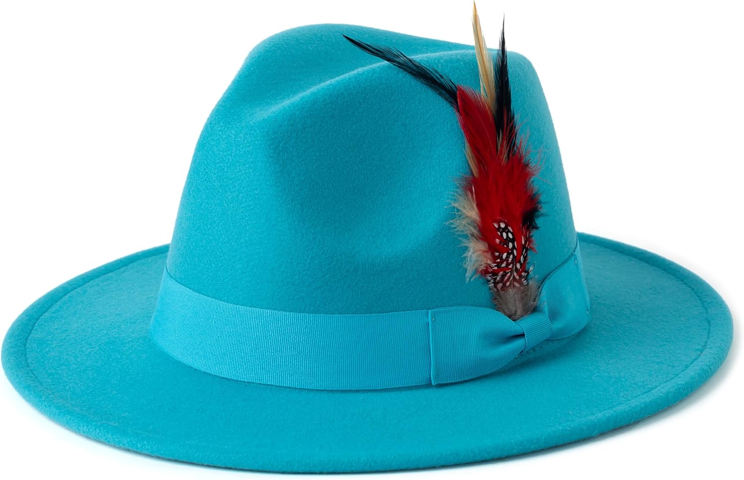Mens Fedora Hats Wide Brim Felt Panama Hat Dress Hat with Feather