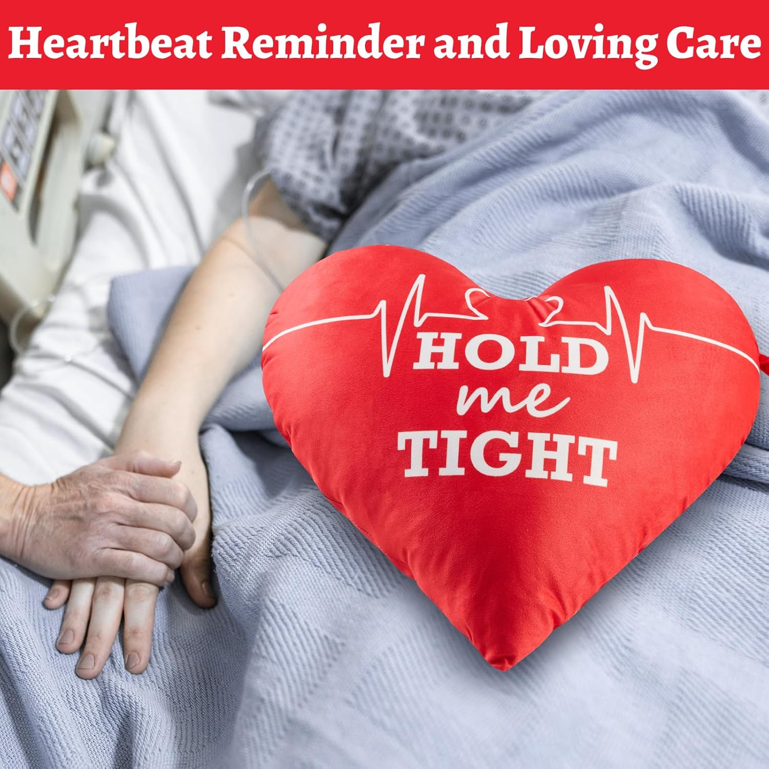 Double-Sided Heartbeat Surgery Pillow - Heart Shaped Surgery Pillow for After Open Heart Surgery Coughing Post Surgery Must Haves Funny Recovery Items (Red)