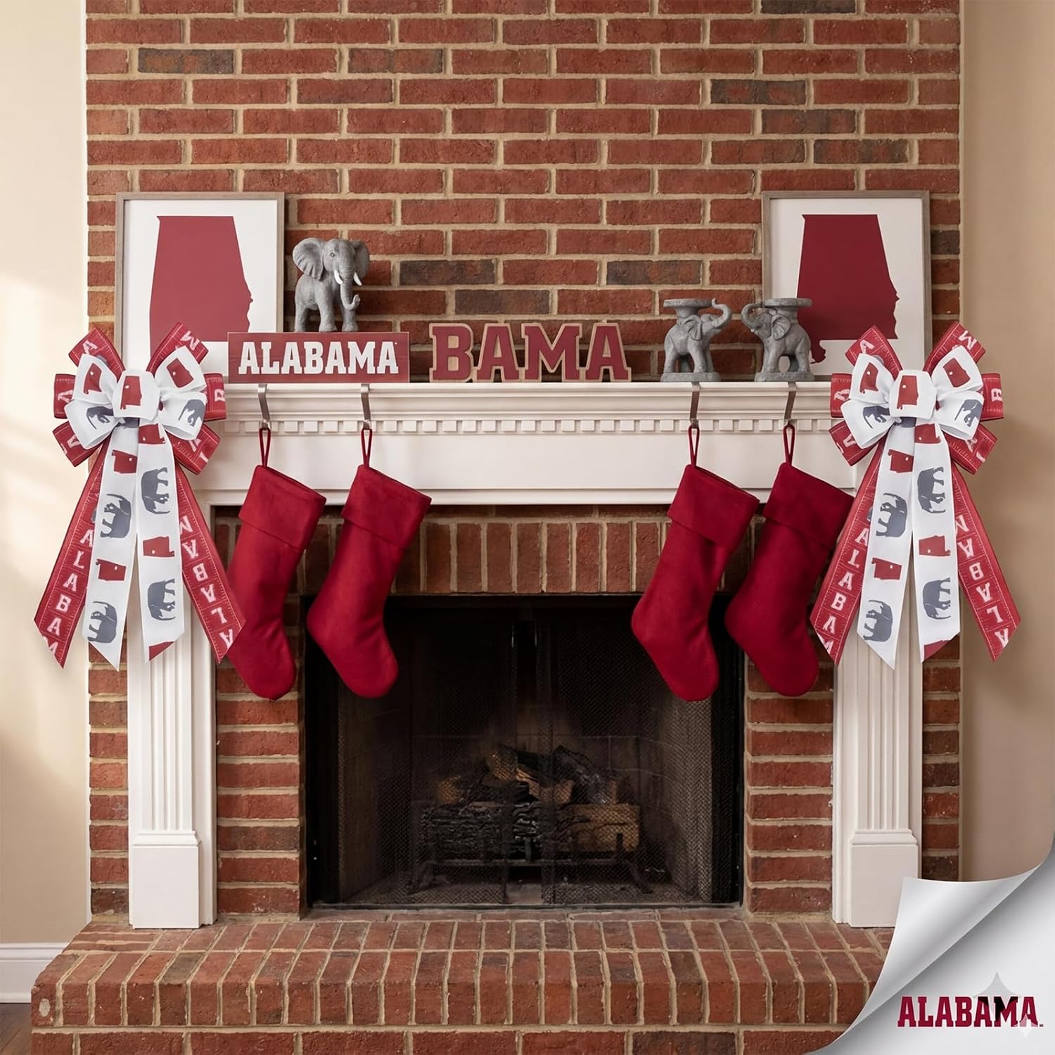 Large Alabama Bows for Wreath, Patriotic States Burlap Wreath Bow Red White Elephant Craft Bows for Front Door Independence Day Party Decorations