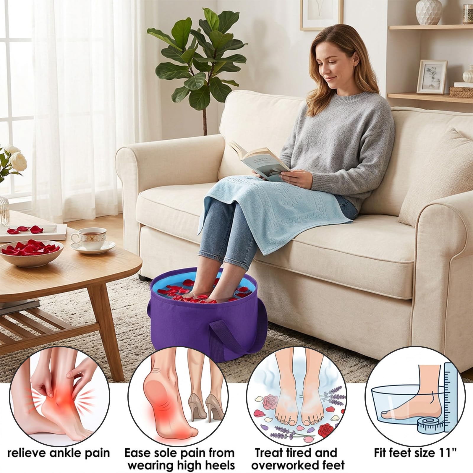 Larrel Cubo plegable para remojar los pies, piscina spa portátil de viaje, baño de pies exterior