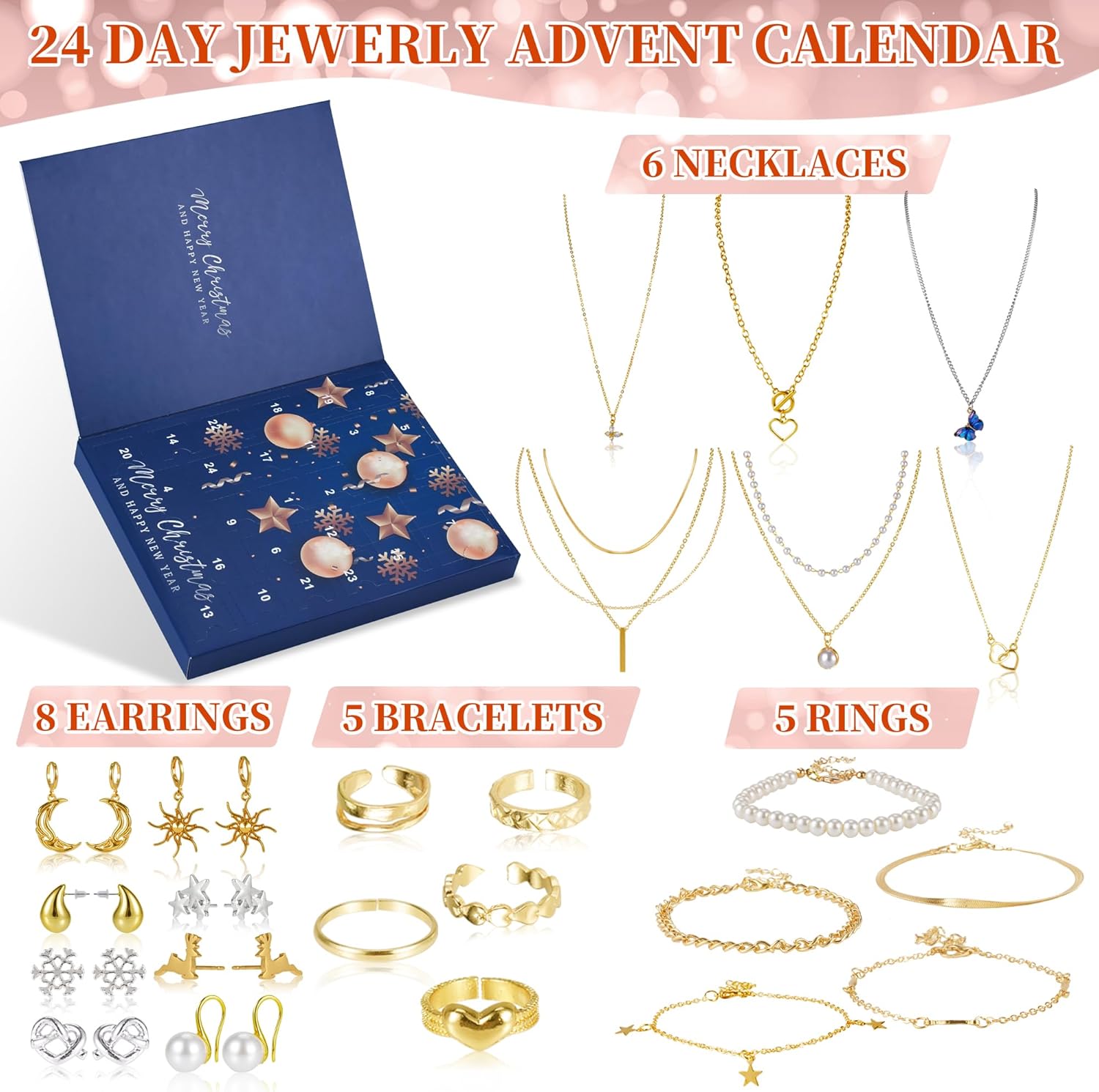Christmas Beauty Jewelry Advent Calendar 2025 for Teen Girls Adult Women : 24-Day Countdown with Stunning Necklaces, Rings, and Earrings - Perfect Surprise Gift for Girlfriend, Wife, or Mom - Image 4