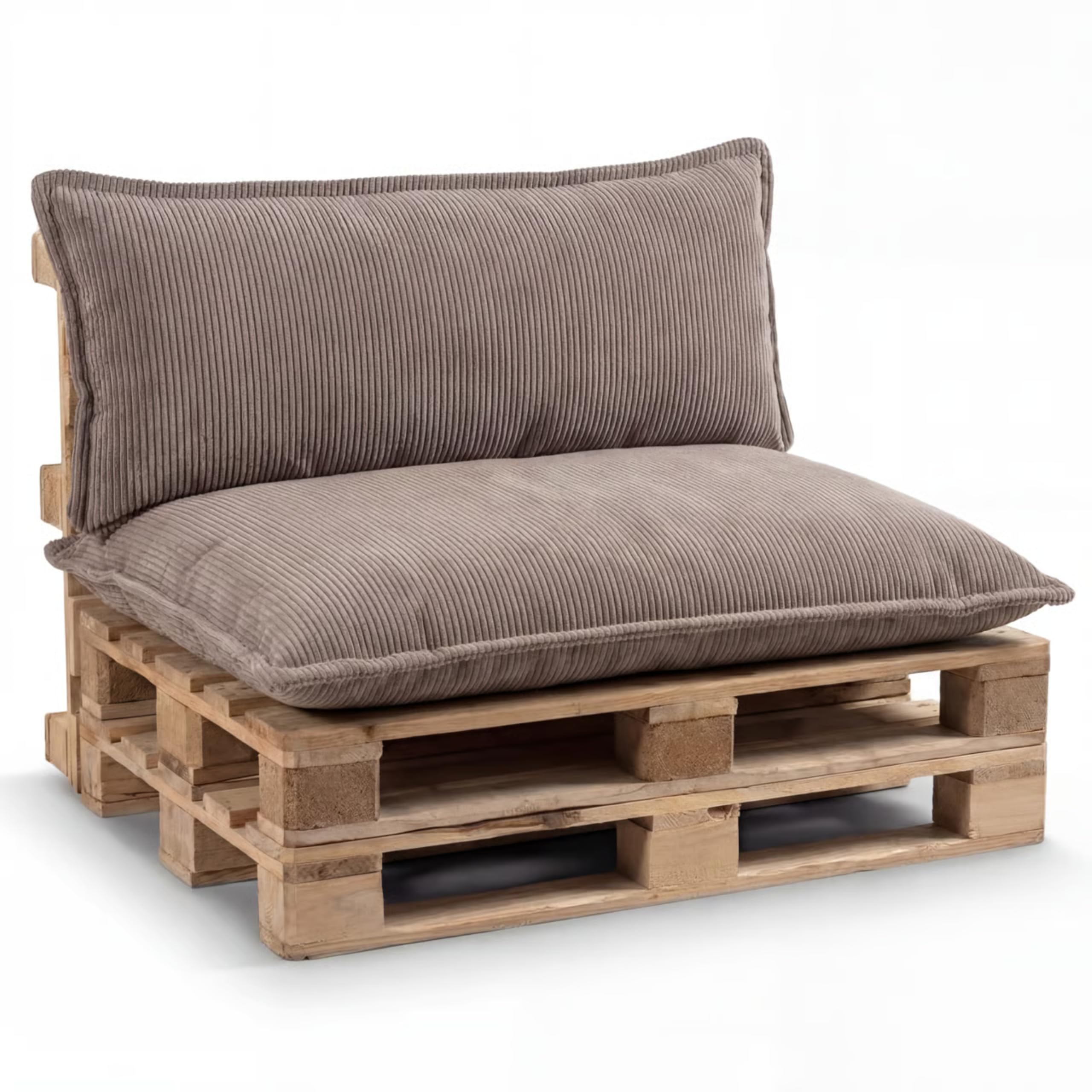 Gutekissen Juego de cojines para palés, cojines para palés, relleno de espuma granulada PLL (marrón claro, cojín de asiento 120 x 80 + respaldo 120 x 40)
