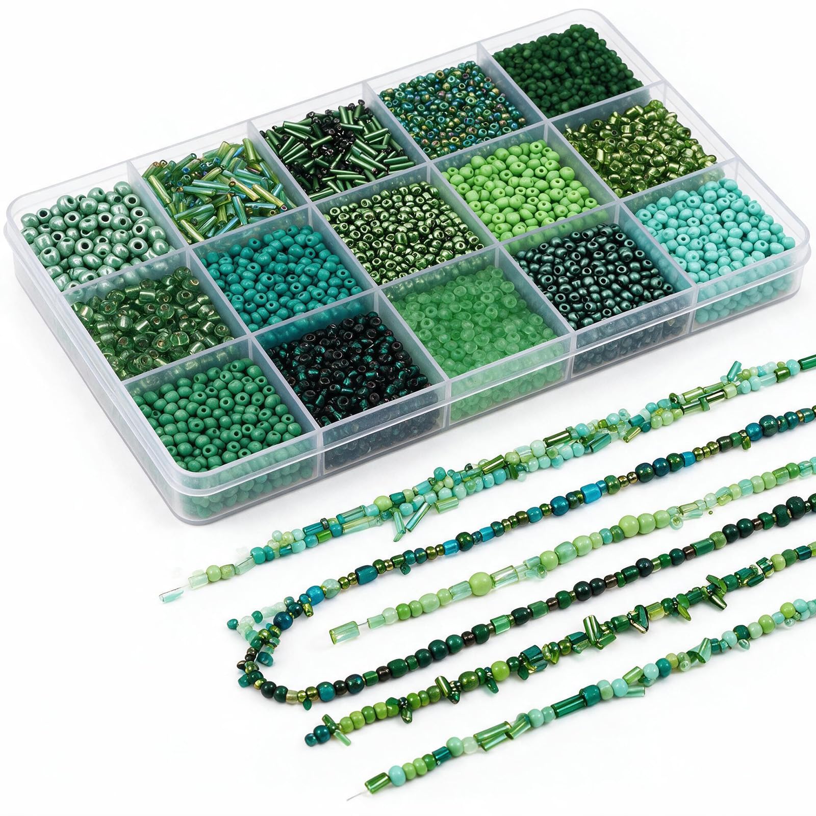 Glass Seed Bead Bracelet Making Kit, Embroidery Beads (Dark Green)