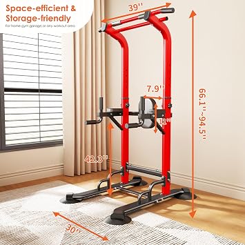 SogesPower Pull Up Bar Station Power Tower,12-Level Adjustable Heights