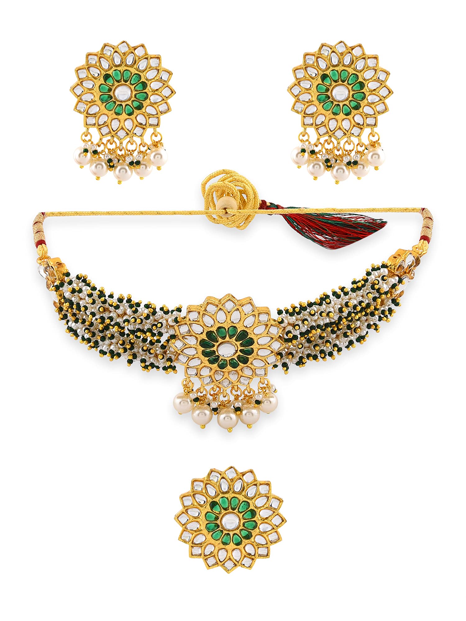 ZAVERI PEARLS Green Clustered Pearls Kundan Choker Necklace Earring & Ring Set For Women-ZPFK11067 (B09GNKDJL6) Amazon Price History, Amazon Price Tracker